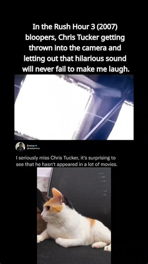 In The Rush Hour 3 (2007) bloopers, Chris Tucker getting thrown into the camera and letting