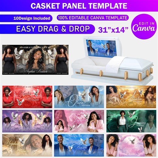 10x Casket Panel Template Bundle, Editable Memorial Casket Panel Designs, Red, Blue & Green Funeral Tribute | Celebration of Life Templates - Etsy