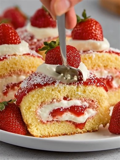 Strawberry & Cream Swiss Roll Ingredients 4 large eggs, room...