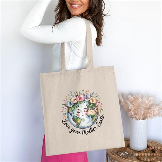Floral Planet Earth Tote Bag, Love Mother Earth, Environmental Gift - Etsy