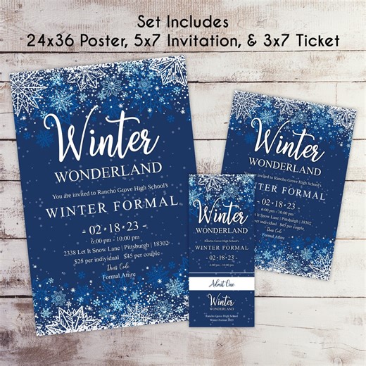Winter Wonderland Formal Dance Invitation Set: Blue Snowflake (editable Template) - Etsy
