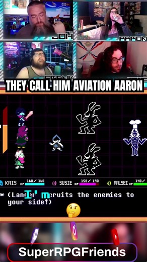 Aaron has some new interests ❤️💙💚💗💛 Deltarune is an episodic role-playing video game by American indie developer Toby Fox. Set in a parallel universe to his 2015 game, Undertale, the game follows Kris, a human teenager predetermined to save the world alongside Susie, a monster, and Ralsei, a prince from the Dark World. Throughout the story, the party establishes relationships with a variety of allies and opponents. The game's combat system is turn-based and uses bullet hell mechanics. Like i