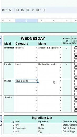 Weekly Meal Planner Spreadsheet Template #spreadsheets #shorts
