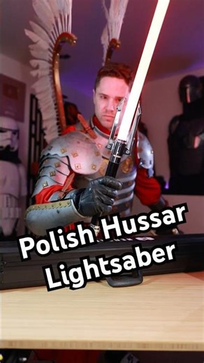 Polish Hussar unboxing his lightsaber from @neo.sabers #lightsaber #starwars #unboxing #cosplay