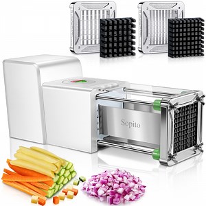 Sopito Electric Potato Cutter, Stainless Steel French Fry Cutter with 1/2in Blade & 3/8in Blade Great for Potatoes Cucumbers Carrots，White and Green