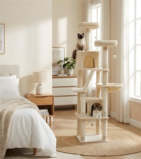 Tall Multi-level Cat Tower With Scratching Boards | Plush Condos & Cozy Caves for Indoor Cats | Stable Climbing Tree and Perches - Etsy