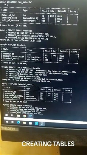 CREATING TABLES ON MYSQL