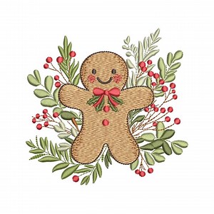 Christmas Gingerbread Holiday Wreath With Berries & Leaves Machine Embroidery Design for Embroidery Machines - Etsy