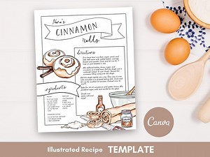 Recipes Custom Illustrated, Recipe Canva Template, Ebook Recipes, Cinnamon Roll Editable Download, Custom Painted Recipe, Recipes Card - Etsy