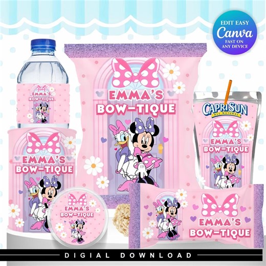 Minnie Mouse Bowtique | Mickey Mouse Clubhouse | Minni Bow Tique Birthday Bundle| Minnie Daisy Bowtique | Editable Minnie Party Favors Canva - Etsy