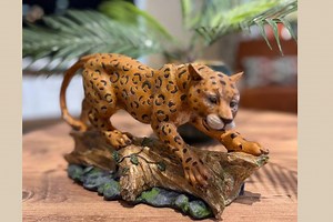 Hand-painted Leopard Figurine: Rustic Jungle Decor, Faux Wood Base - Etsy