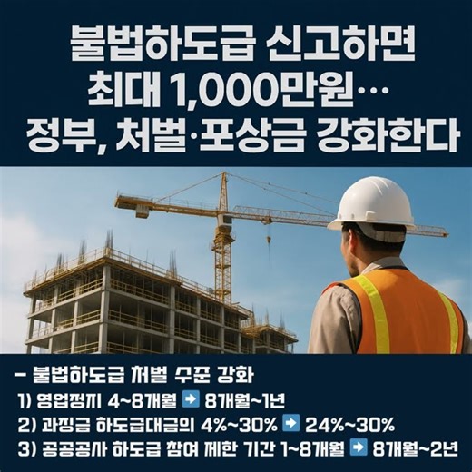 “불법하도급 신고하면 최대 1,000만 원? 정부 규제 강화 발표!”