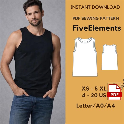 Mens Tank Top Sewing Pattern | Sleeveless Shirt PDF XS–5XL | Knit Pattern | A4/letter/a0 Download - Etsy