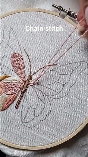 Chain stitch butterfly wings embroidery🩷 #embroidery #tutorial #diy #handmade #art #craft #handmade