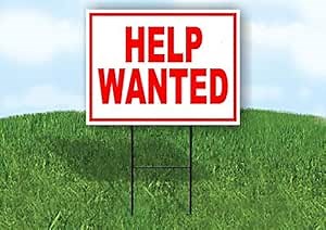 HELP WANTED RED BORDER - Double Sided Yard Sign ROAD SIGN with Stand