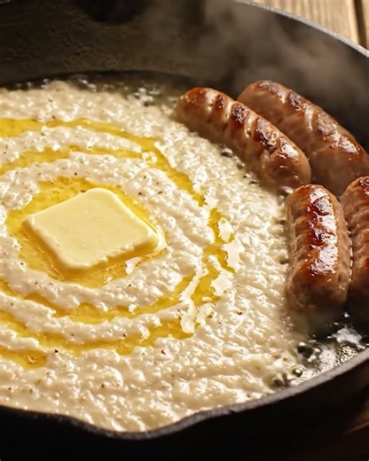 Southern Comfort Breakfast – Creamy Garlic Grits & Sizzling Sausage