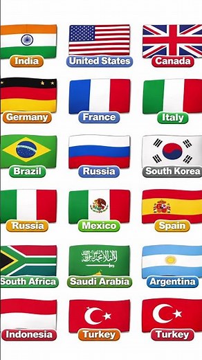 20 Different countries flag and Names | All Country Flags🌎 | Kids Learning| #countries #flags