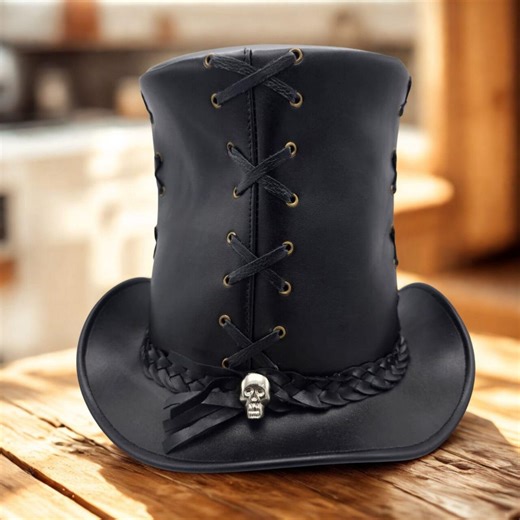 Handmade Steampunk Leather Top Hat – Black & Burgundy Gothic Victorian Cosplay Hat - Etsy