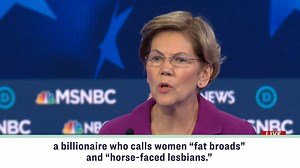 Here's who we're running against: A billionaire who calls women "fat broads" and "horse-faced lesbians." I'm not talking about Donald Trump. I'm talking about Mike Bloomberg. Democrats are not going to win if we have a nominee who has a history of hiding his tax returns, of harassing women, and of supporting racist policies like redlining and stop and frisk. I'll support whoever the nominee is, but understand this: Democrats take a huge risk if we just substitute one arrogant billionaire for ano