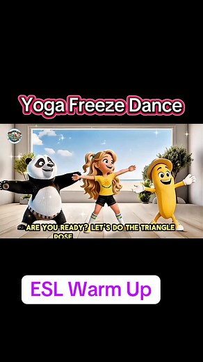 YOGA FREEZE DANCE | ESL Warm Up Fun Game for Kids 🐼🍌 | Classroom Activity #YogaFreezeDance #ESLWarmUp #ESLActivities #KidsYoga #FreezeDance