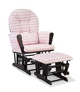 Storkcraft Custom Hoop Glider and Ottoman, Black/Pink Chevron