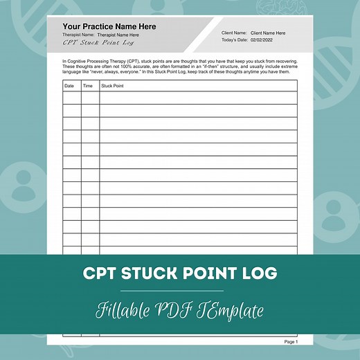 Cognitive Processing Therapy (CPT) Stuck Point Log | Editable / Fillable PDF | for Counselors, Psychologists, Therapists - Etsy
