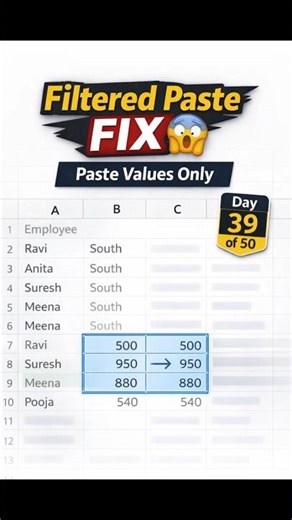 Excel Filter Paste BUG 😱 Fix It in 5 Seconds | Paste Values Only ⚡ #ExcelShorts