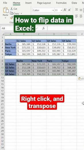 How to flip data in Excel ⤴️⤵️ #shorts