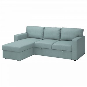 BÅRSLÖV 3-seat sofa-bed with chaise longue, Tibbleby light grey-turquoise  - IKEA