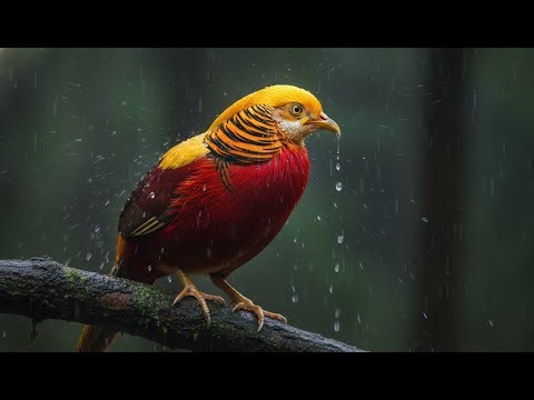 Most Beautiful Bird on Earth! Golden Pheasant in Rain 🌧️ 4K Nature Relaxation & Sleep Sounds