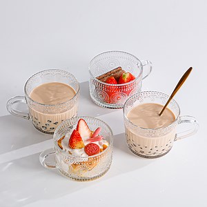 [Hot Item] 12oz 13oz Use for Breakfast Ice Cream Cake Clear Coffee Milk Glass Mug Glass Mugs