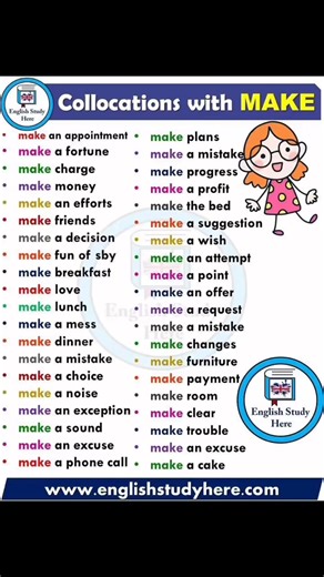 #collocationmake a promise- #амлах😉make a complaint-#гомдол гаргахmake friend-#найзууд #болох👭👭👭👭make breakfast/lunch/dinner-#өглөө,#өдөр,#оройн #хоолхийхFor example:I made a promise to help her whenever she needs it.We made a complaint with our internet provider about their terrible service, but we still haven’t heard back from them.It’s hard to make friends when you move to a big city.I’m making dinner – it’ll be ready in about ten minutes. | BOLOR English 88005787