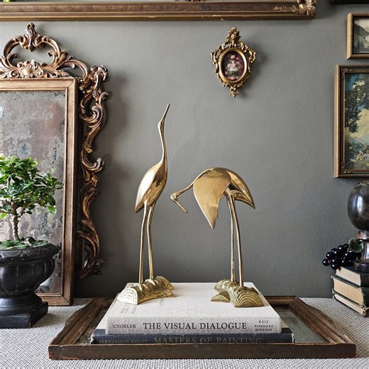 Large Vintage Brass Cranes - Etsy