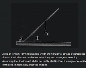 A rod of length l forming an angle θ with the horizontal strike... | Filo
