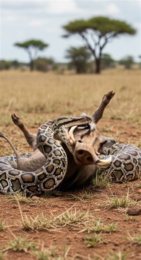 Will the python manage to swallow the warthog in one bite #wildlife #nature #python