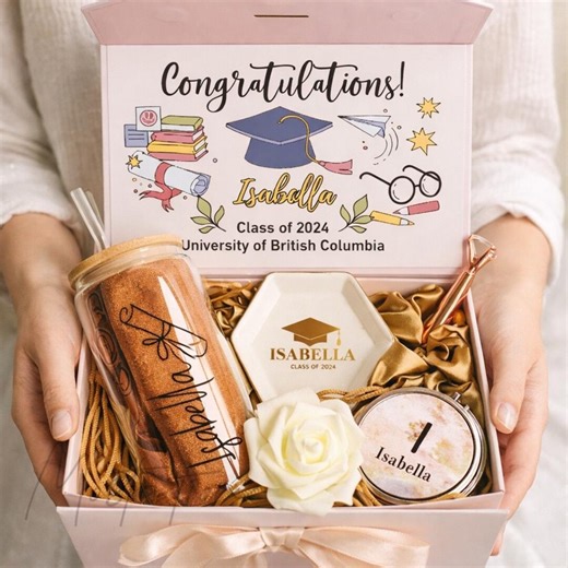Personalized Graduation Gift Box, Custom Class of 2026 Gift Basket, Glass Cup Gift Package for Daughter, Graduation Ring Dish Gift Set - Etsy