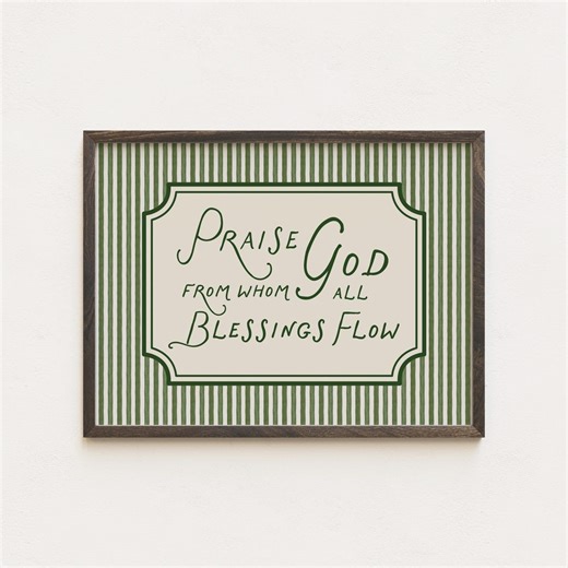 Praise God From Whom All Blessings Flow | Christian Wall Art Printable | Vintage Hymn Quote | Green Striped Bible Verse Decor | Doxology Art - Etsy