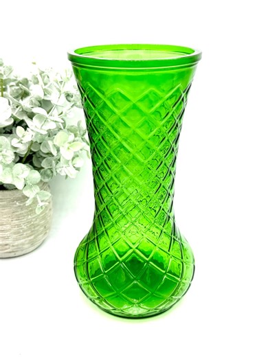 Vintage Hoosier Glass Large Vase Quilted Diamond Pattern Vintage Green | 9.75" - Etsy