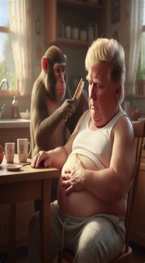 “Ultra-Realistic Adult-Child Hybrid Character With Monkey in a Cinematic Kitchen Scene”