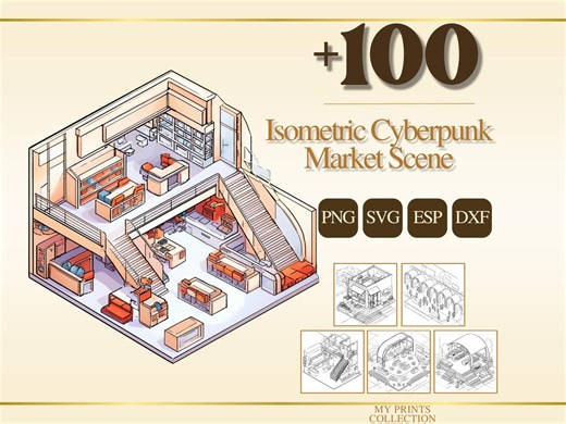 Isometric Cyberpunk Market Scene PNG Bundle – 100  Cricut & Silhouette Files, SVG, DXF, Eps – Line Art, Stencil, Digital Craft - Etsy