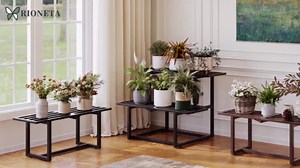 2 Pack Metal Plant Stand, Foldable Heavy Duty Indoor, Window Iron Plant Shelf - Mid Century Modern Slatted Bench for Patio, Garden, Living Room Load Bearing 330 lbs 26" L x 10.4" H x 8.6" W 1 Tier Black