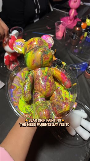 Kids Craft Parties + Photo Booth | Adena on Instagram: "You know what people don’t talk about enough? Boys love crafting too. You just have to speak their language. Color. Movement. Something quick. A little messy. High energy. That’s why our bear drip painting works so well. The boys are locked in, everyone’s laughing, and somehow the mess turns into a really cool masterpiece they’re proud to take home. It ends up being one of those moments where the whole family’s watching, cheering, and reali