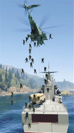 Coordinated Soldier Entry from GameplayHelicopter onto Warship | GTA V