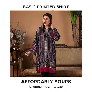 Basic Shirt // Printed Elegant and winter-perfect designs make fashion statements an easy thing for you to wear this season. Available online & in stores #SitaraStudio #WinterCollection #affordable #familiar #youthful #womenscollection #womensfabrics #winterlinen #womenswintercollection #winterunstitched #kurti | Sitara Studio