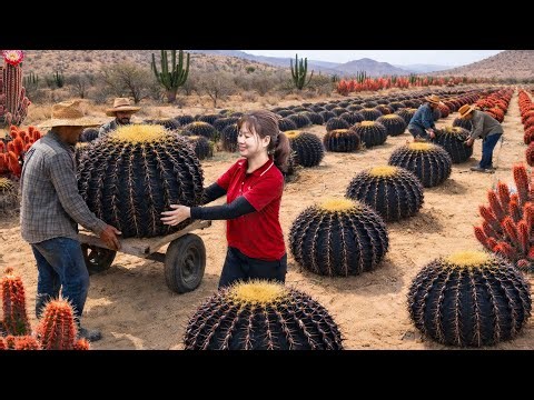 Harvesting Giant Black Round Cactus in the Desert to Sell | Customers Line Up for This Rare Cactus