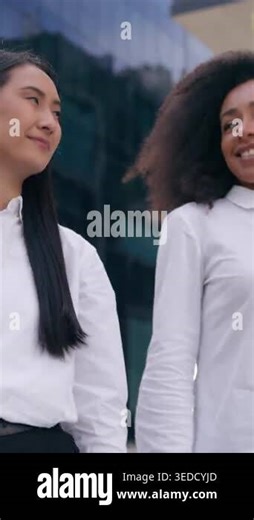 Positive confident African American Asian business women discussing deal city street outdoors businesswomen females colleagues talking project ethnic coworkers teamwork conversation agreement meeting Stock Video Footage - Alamy