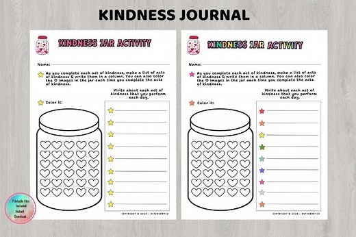 Kindness Journal Writing, Kindness Jar Activity, Kindness Bookmarks, Acts of Kindness - Teachers Tool - Digital Printable Instant Download - Etsy