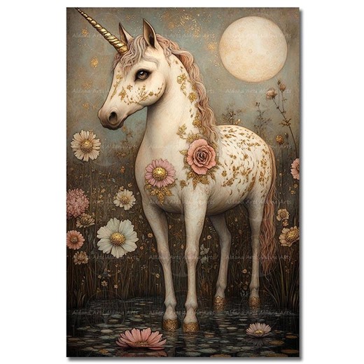 Whimsical Unicorn Art Print - Cute Moody Fantasy Picture, Gothic Fairytale Poster, Mythical Horse Wall Decor - Etsy