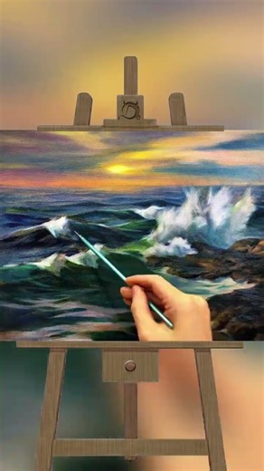 Dynamic Waves Oil Painting Process 🎨 #Painting #OilPainting #LearnToPaintTogether #FineArt