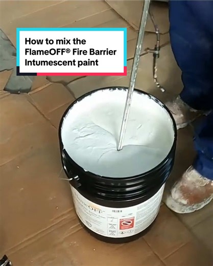Check out our new demonstration video on how to mix the FlameOFF® intumescent coating prior to application. FlameOFF® Fire Barrier Paint is a thick intumescent coating which is distinguished by its smooth latex like finish, easy application, and dynamic research and development practices. As the coating is 71% volume solids, power stirring is required to thoroughly mix it. We recommend to use a slotted drywall paddle during 3-5 minutes. The intumescent coating should be